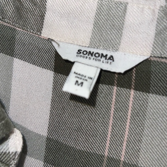 Women’s Sonoma Plaid Collared Button Short Sleeve Top Size Medium - Picture 5 of 5
